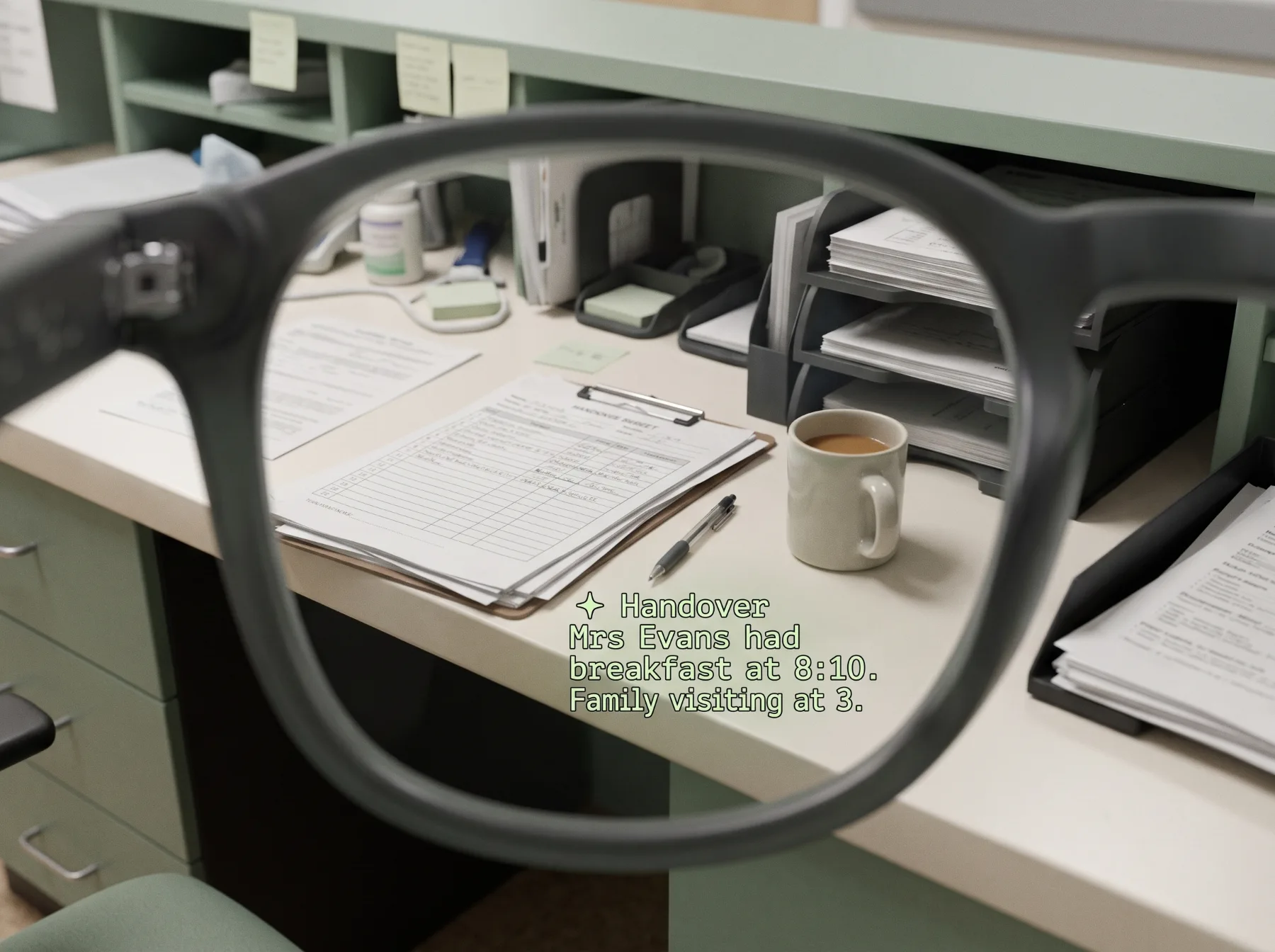 Through the lens: a handover answer linked to a sheet on the nurses’ station desk